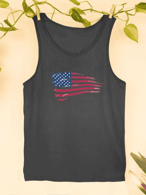 A Grey Color Wife Beater With American Flag Printed