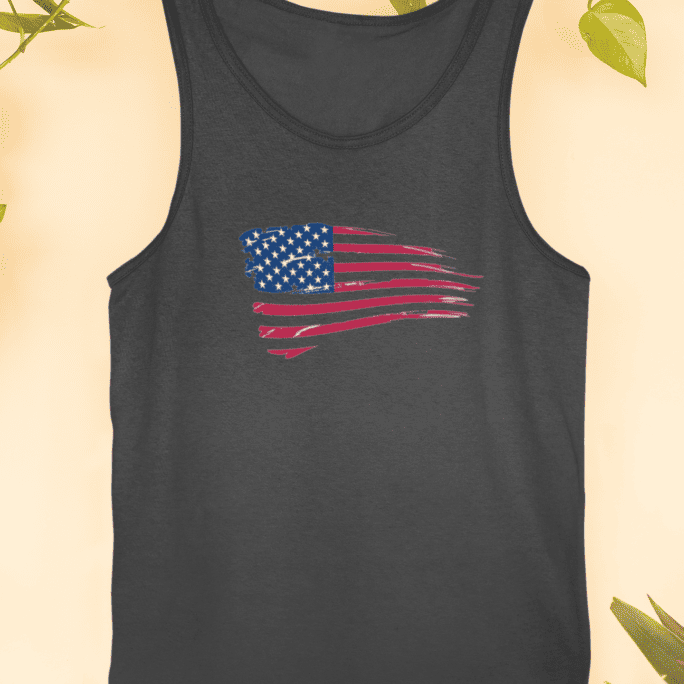 A Grey Color Wife Beater With American Flag Printed