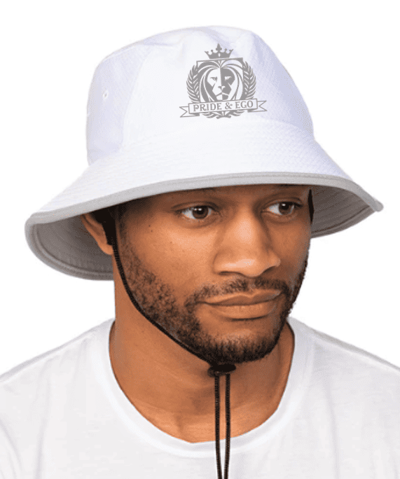 A man wearing a white bucket hat