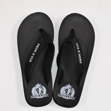 A Black Color Slippers With Pride and Ego Printed