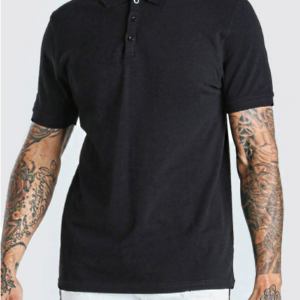 A Full Black Half Sleeves Polo Neck Collar Top