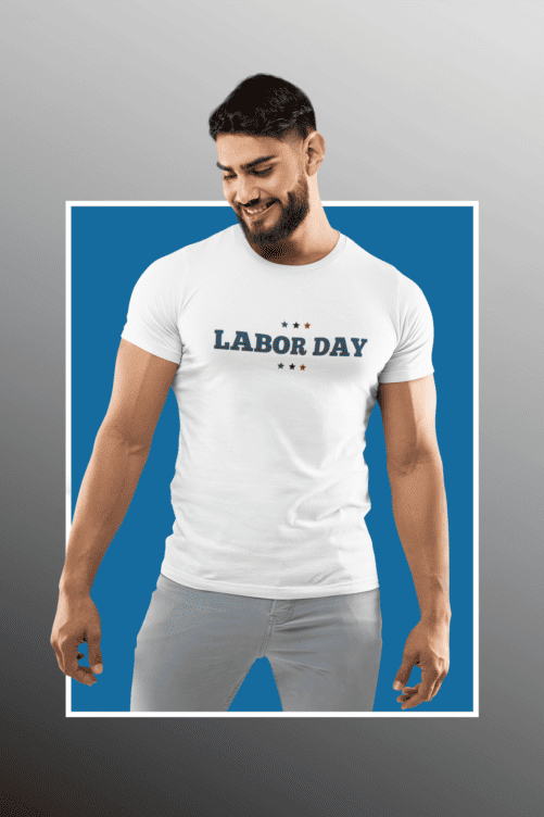Man Wearing White Labor Day TShirt