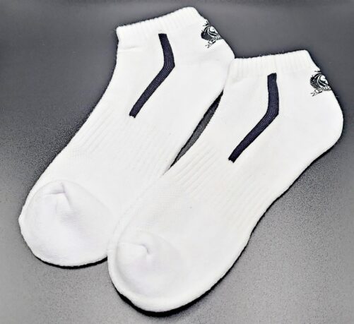 White Socks With a Black Stripe Pair With Black Embroidered