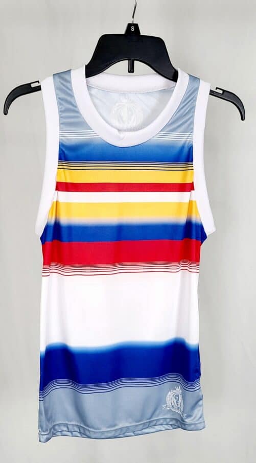 A White Color Tank Top With Multi Color Band