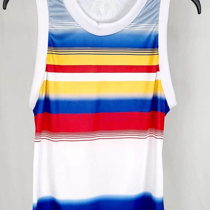 A White Color Tank Top With Multi Color Band