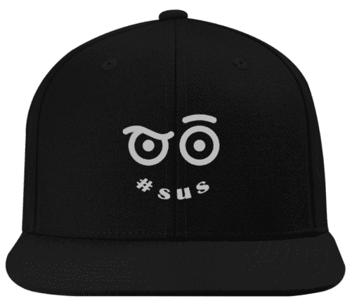 A black cap with white print