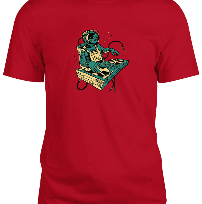 A red shirt with an astronaut design