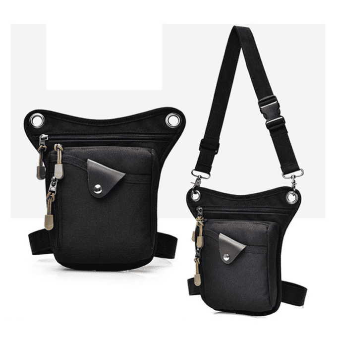 A Black Color Sling Bag With Black Straps Front Back