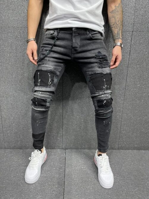 Pride and Ego Black Patch Jeans For Men