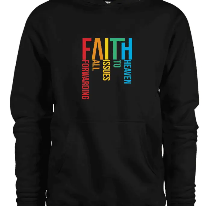 A black hoodie with text that says FAITH