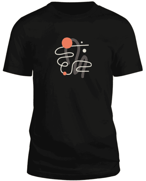 A black T-shirt with an abstract design