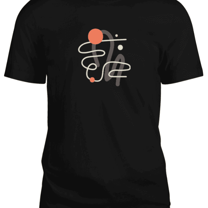 A black T-shirt with an abstract design
