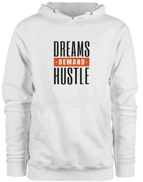 A white hoodie with text