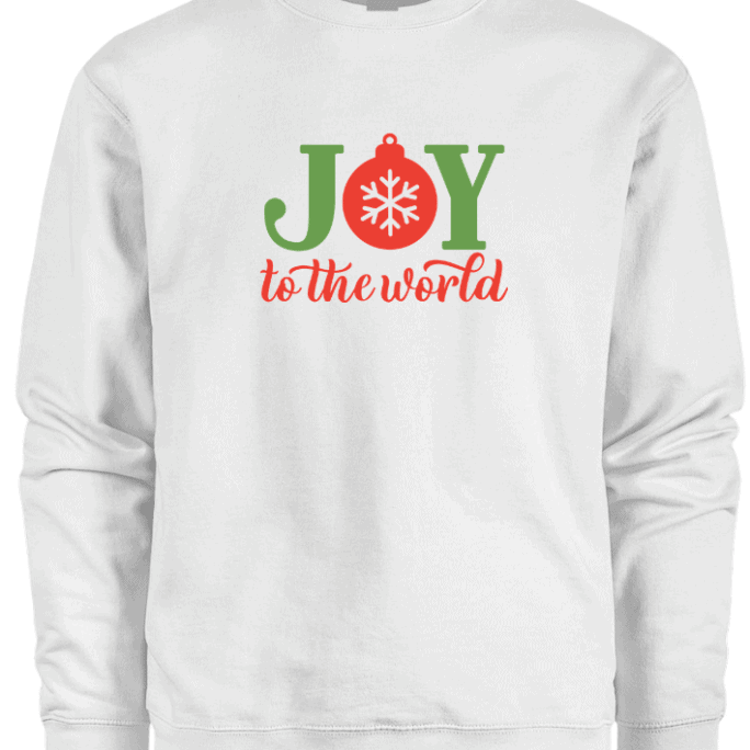 A sweater with a text that says joy to the world