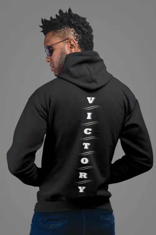 A man showing the back of a hoodie