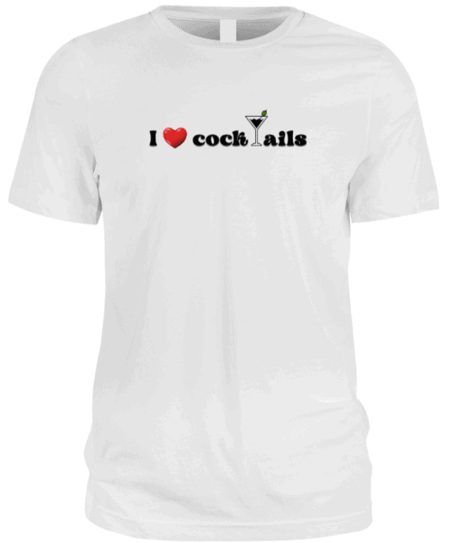 A white shirt with I love cocktails print