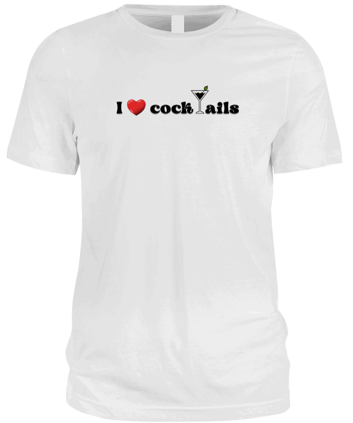 A white shirt with I love cocktails print