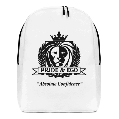 A white backpack with black zipper